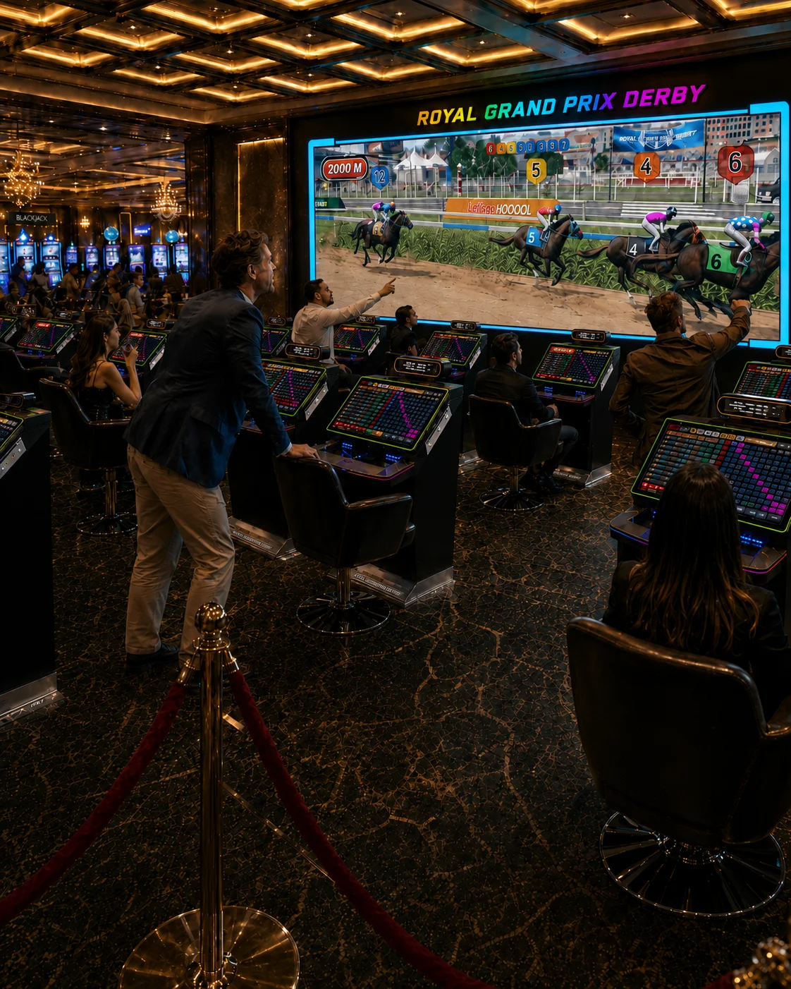 Players reacting at the terminal during a race