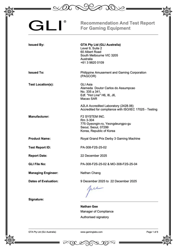 GLI Machine Certification
